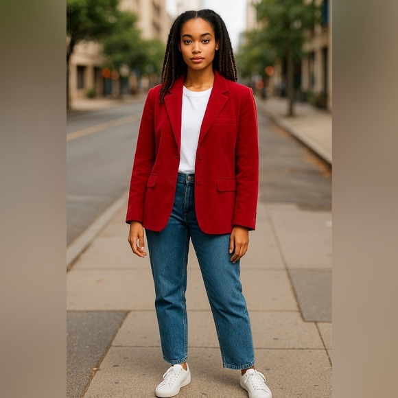 Lost + Wander Corduroy Blazer Red Jacket Small Christmas Holiday Casual - Picture 1 of 12